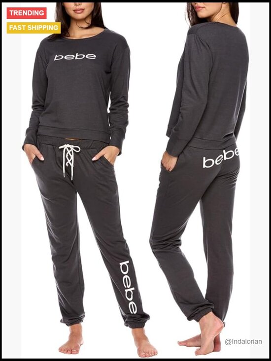 Other - French Terry Pajama Set with Pockets, Long Sleeve Pullover Top and PJ Pants